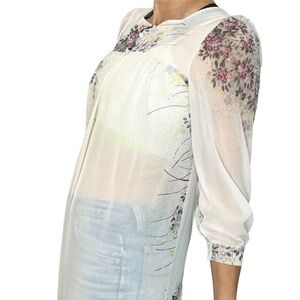 Vintage EATON made in Italy cream floral chiffon maxi robe S